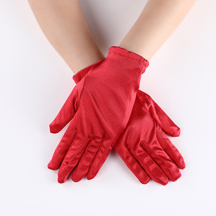 服饰手套婚礼多色晚装礼服演出服短款色丁尼龙弹力缎手套