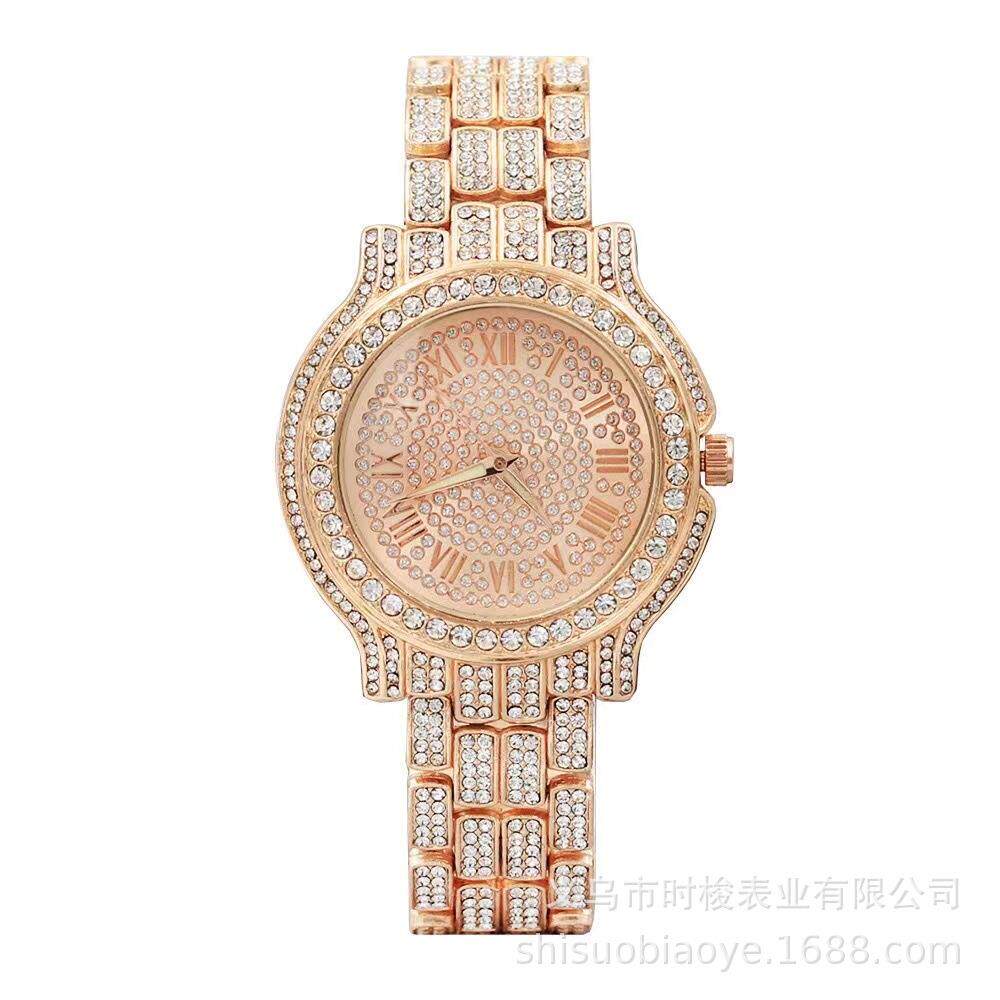 欧美新款男女通用罗马套装石英钢带手表 满天星潮流钢带手表