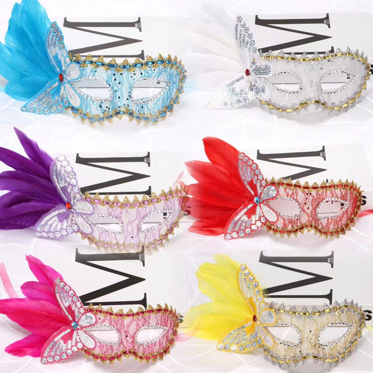 侧羽毛面具威利斯假面舞会公主美女派对眼罩半脸定制