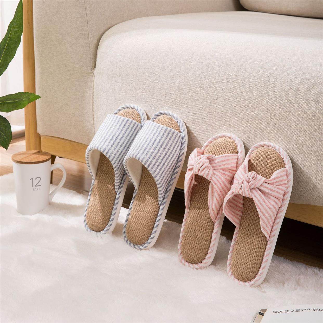 情侣亚麻拖鞋 清新防滑透气女凉拖 四季居家木地板男式拖鞋