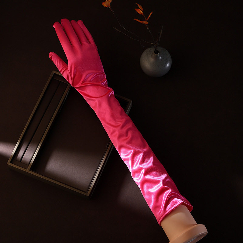 婚纱手套新娘玫红色长款优雅时尚复古公主结婚礼服搭配遮手臂袖套