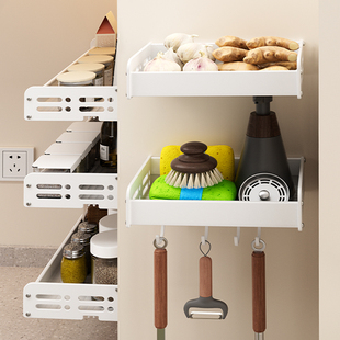 白色厨房小尺寸调料置物架免打孔壁挂墙上拐角20cm25长窄小收纳架