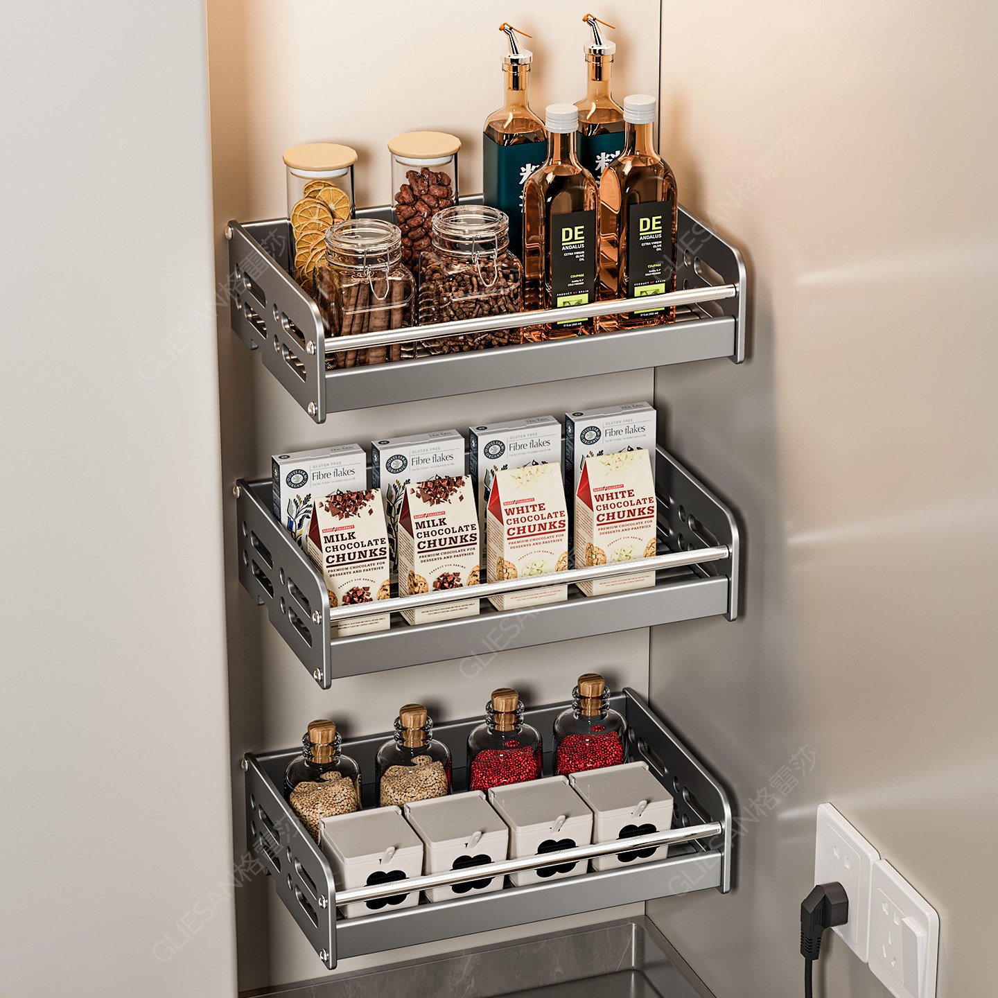 枪灰厨房置物架小尺寸壁挂免打孔15cm20长宽小型窄小墙上调味料架,厨房/烹饪用具,厨房置物架/置物柜/角架,淘宝优惠券,粉丝福利购,淘宝优惠卷