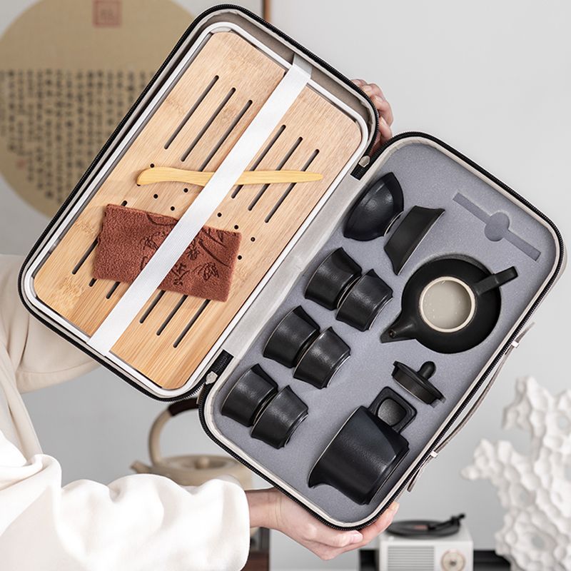 路宝旅行茶具功夫套装户外陶瓷泡茶壶便捷包带茶盘商务活动伴手礼