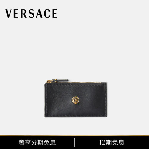 【12期免息】VERSACE/范思哲 男女同款Emblème皮革拉链卡包