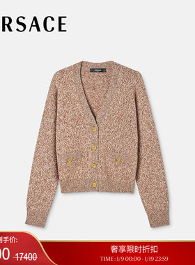 【季末优惠】VERSACE/范思哲女士Mouliné羊绒混纺针织短宽版开衫