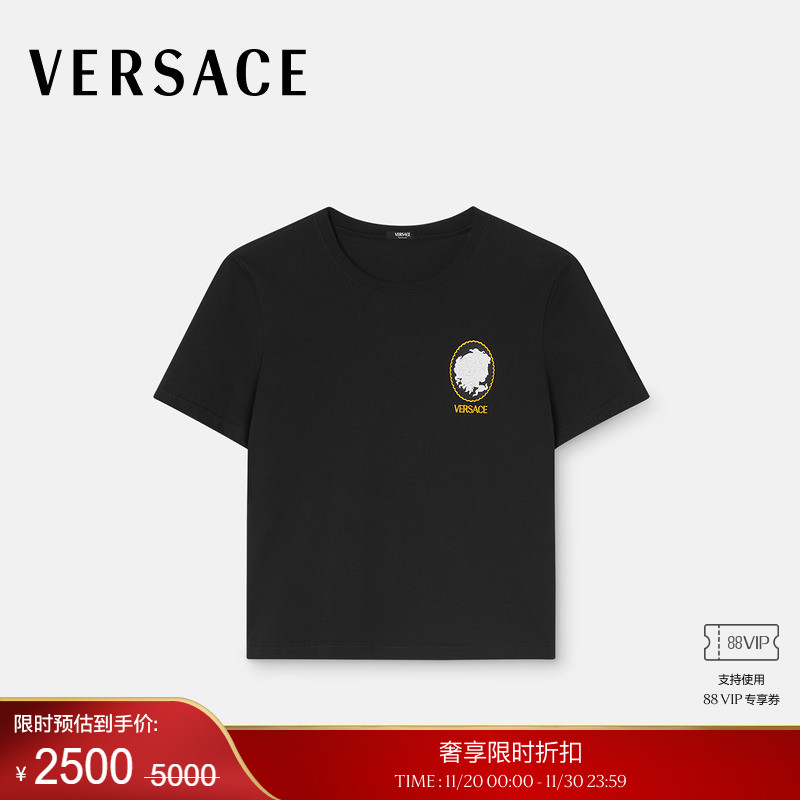 【季末优惠】VERSACE/范思哲 女士Cameo Logo修身T恤