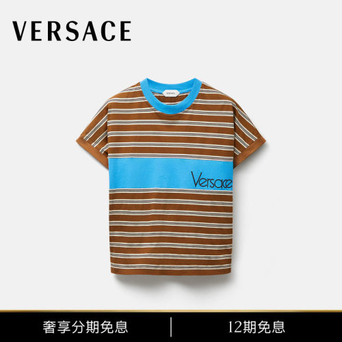 【秋冬新品】VERSACE/范思哲 男士刺绣条纹嵌花棉质T恤
