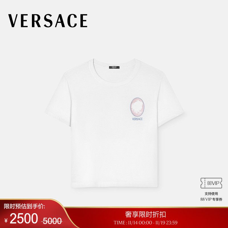【季末优惠】VERSACE/范思哲 女士Cameo Logo修身T恤