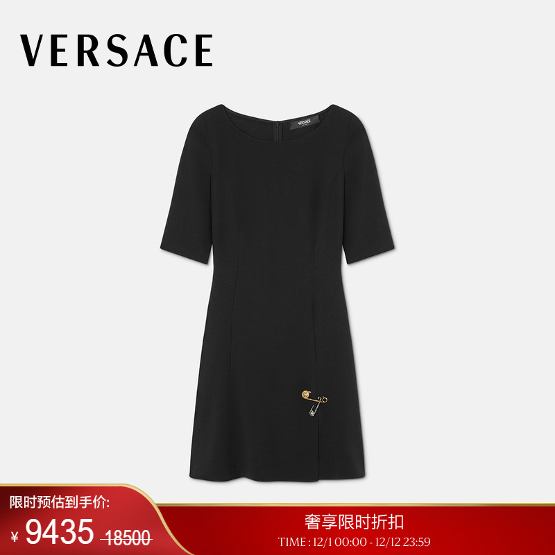 【季末优惠】VERSACE/范思哲Safety Pin喇叭形哑光缎面迷你连衣裙
