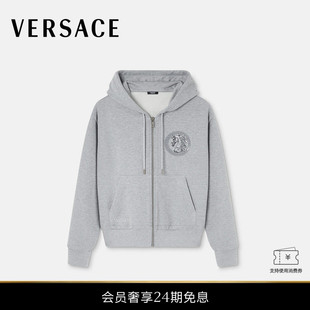 范思哲 VERSACE 女士刺绣棉质平纹针织拉链连帽衫 新品