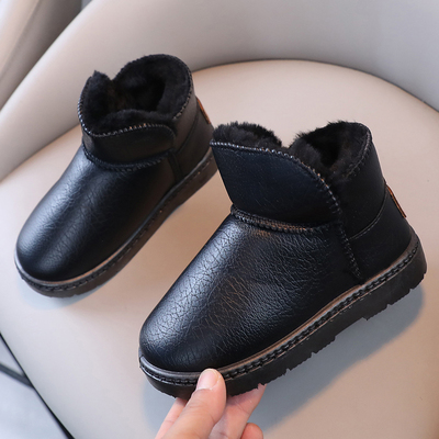儿童雪地靴皮毛一体防水防滑加厚加绒男童皮面棉鞋女童冬季雪地棉