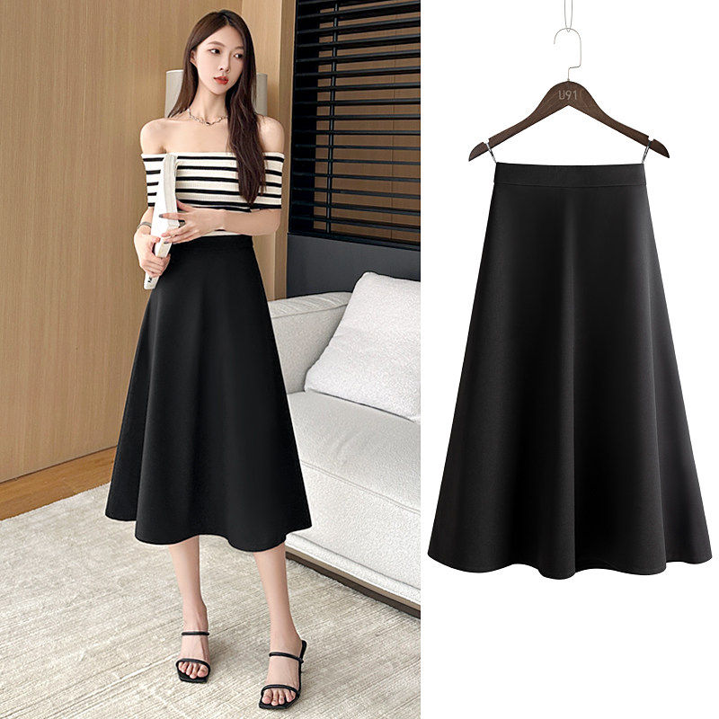 西装a字半身裙女春夏季2025新款高腰职业伞裙高级感黑色a字中长裙