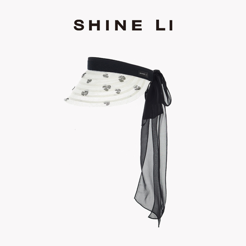 SHINE LI李姗【33花系列】花饰飘带大檐空顶帽 大帽檐度假防晒