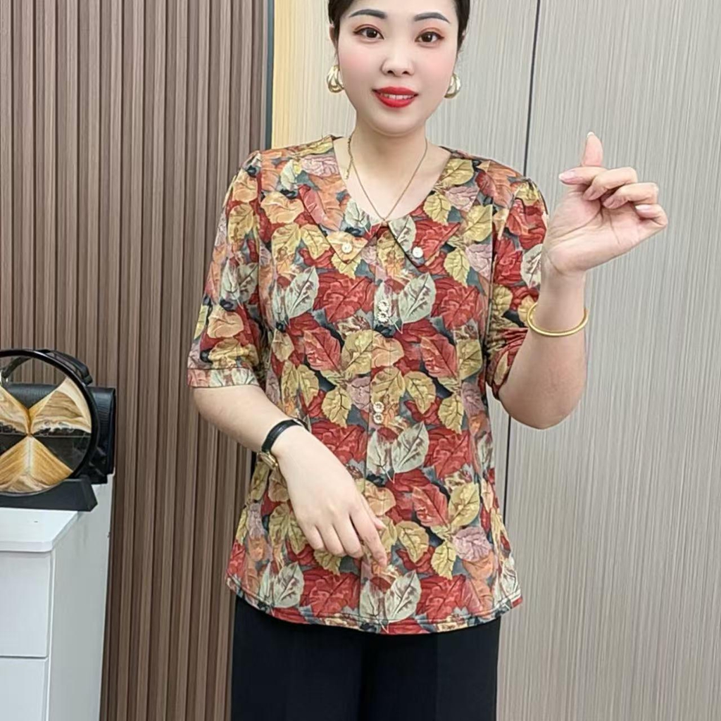 中老年妈妈装娃娃领五分袖衬
