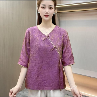 中式国潮风盘扣斜襟上衣女