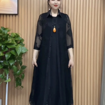 中年妈妈装竹叶提花网纱外套