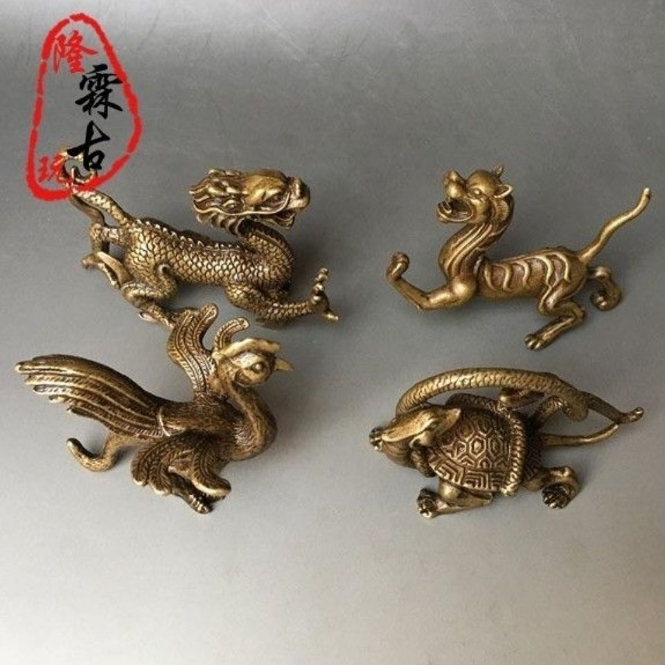 黄铜四大神兽摆件青龙白虎朱雀玄武仿古铜器家居镇宅风水沐略礼品