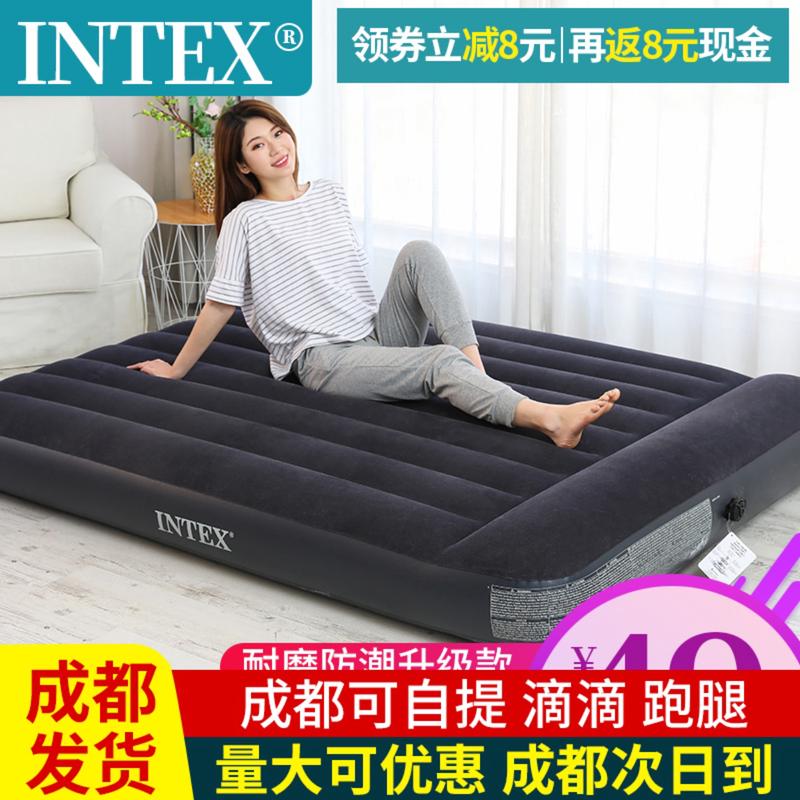 INTEX植绒家用单人双人带枕头充气床气垫床 户外电动充气折叠气床