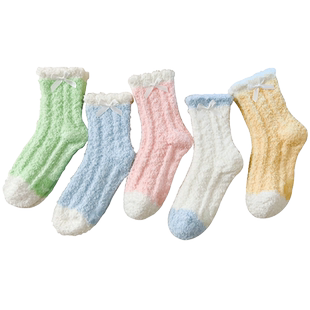 儿童珊瑚绒袜子秋冬季加厚加绒睡觉穿暖暖毛绒大童女童防滑地板袜