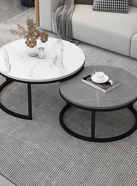 岩板茶几2026新款客厅家用小户型轻奢现代圆形简约网红小茶台桌子
