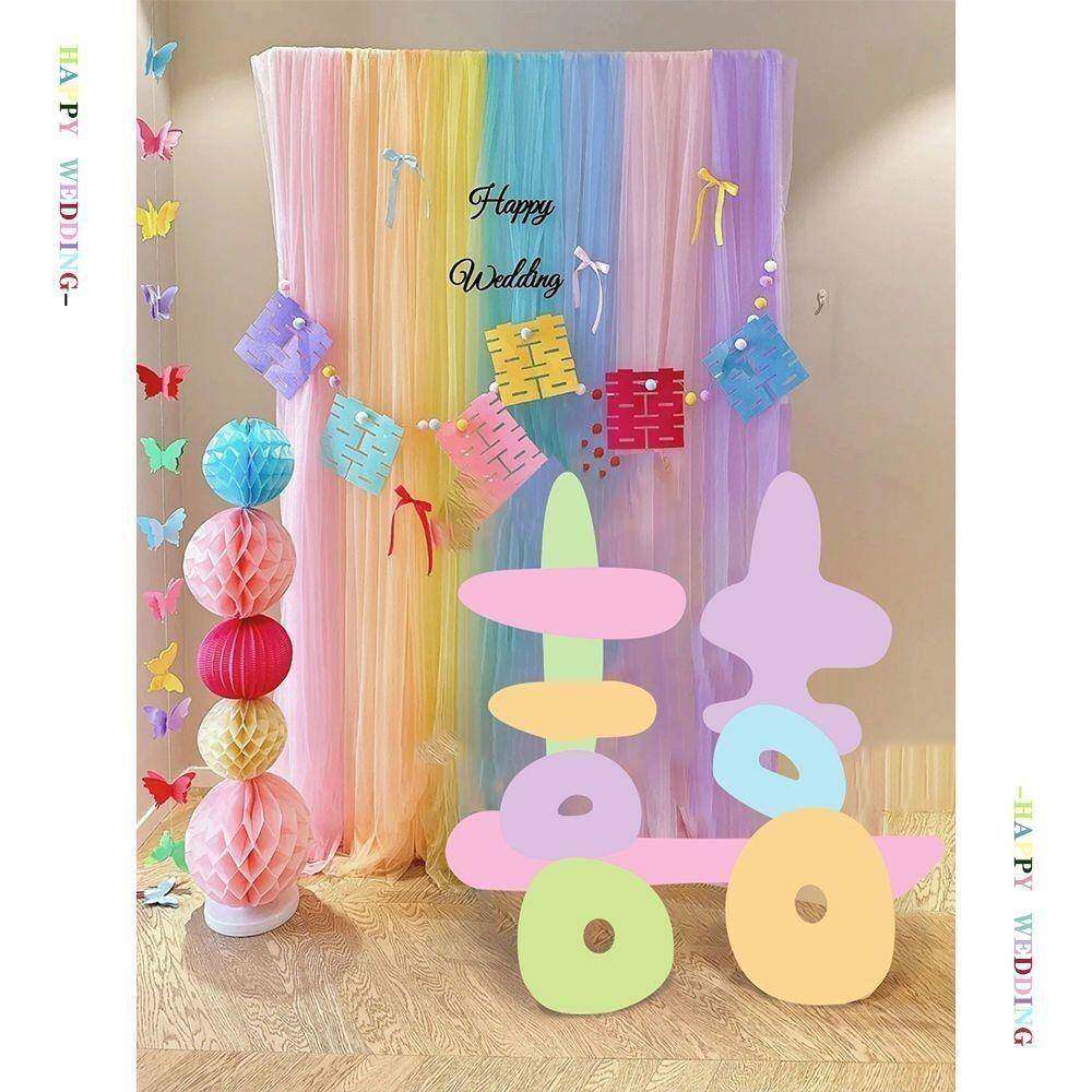 多巴胺纱幔儿童节幼儿园舞台背景布唯美彩虹生日装饰婚庆户外网纱