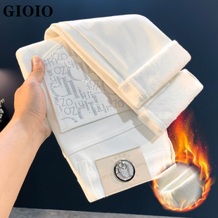 白色加绒牛仔裤男士2026新款春秋冬季加厚潮牌修身小脚休闲裤男款