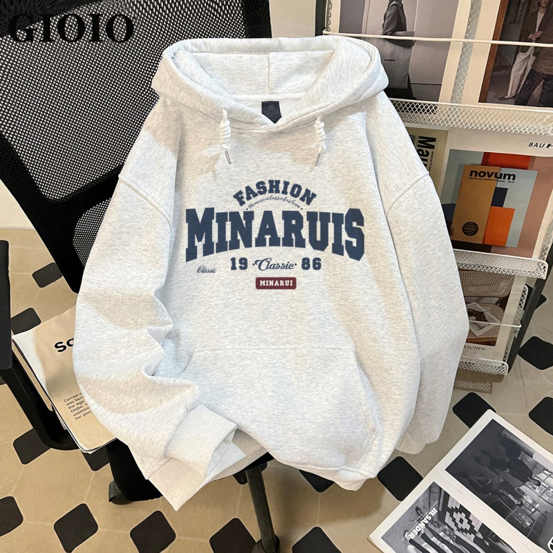 慵懒风白灰色连帽卫衣男女款秋冬