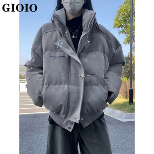 潮牌短款pu皮羽绒棉服男冬季2026新款美式高街飞行立领面包服男款