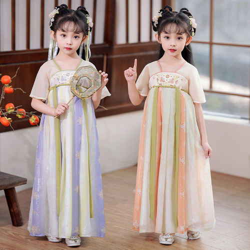 汉服女童春夏季古装超仙大童中国风2024新款唐装古风儿童装公主裙