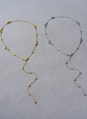 欧美夏季沙滩简约高级金属创意Y形流苏镶嵌水滴锆石锁骨气质项链