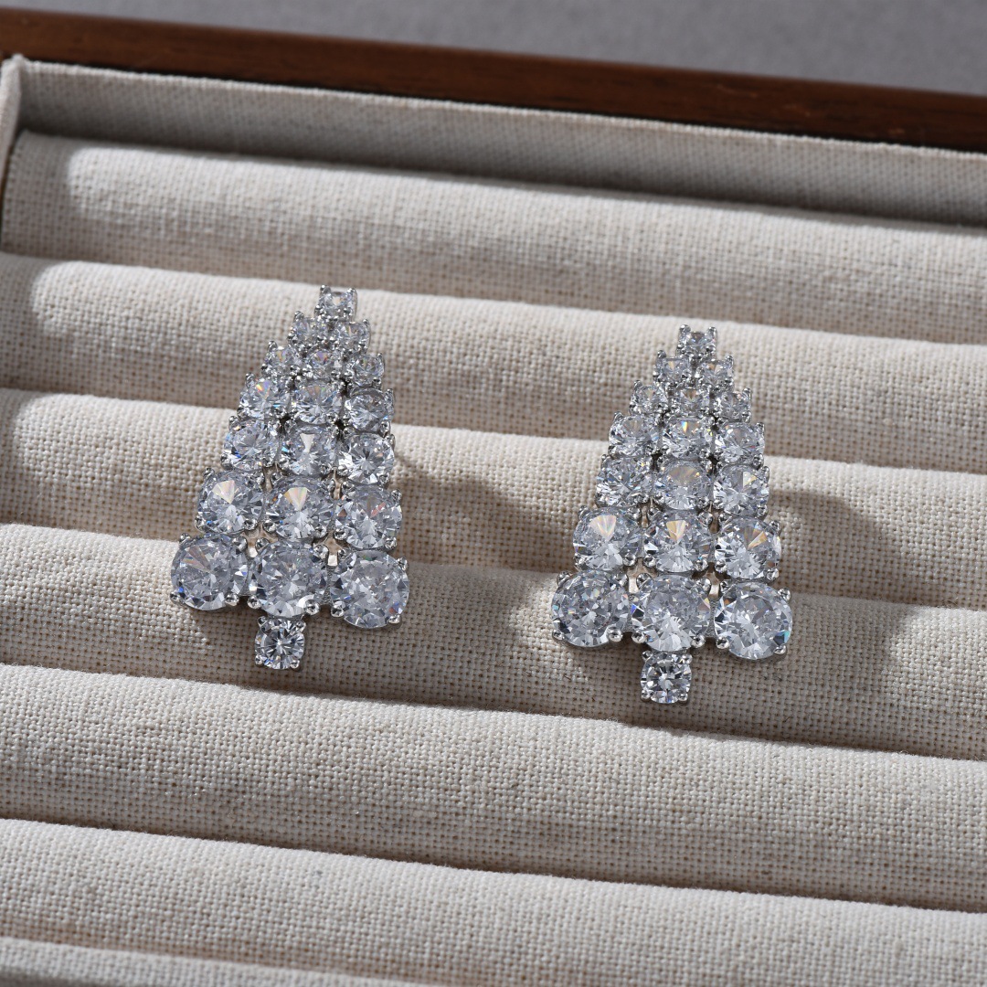 欧美个性夸张锆石镂空长款V形耳饰S925银针耳钉时尚复古显瘦耳环