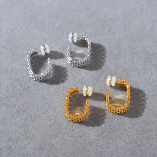 欧美高级金属铜镀白金链条造型耳饰S925银针耳钉个性 独特气质耳环