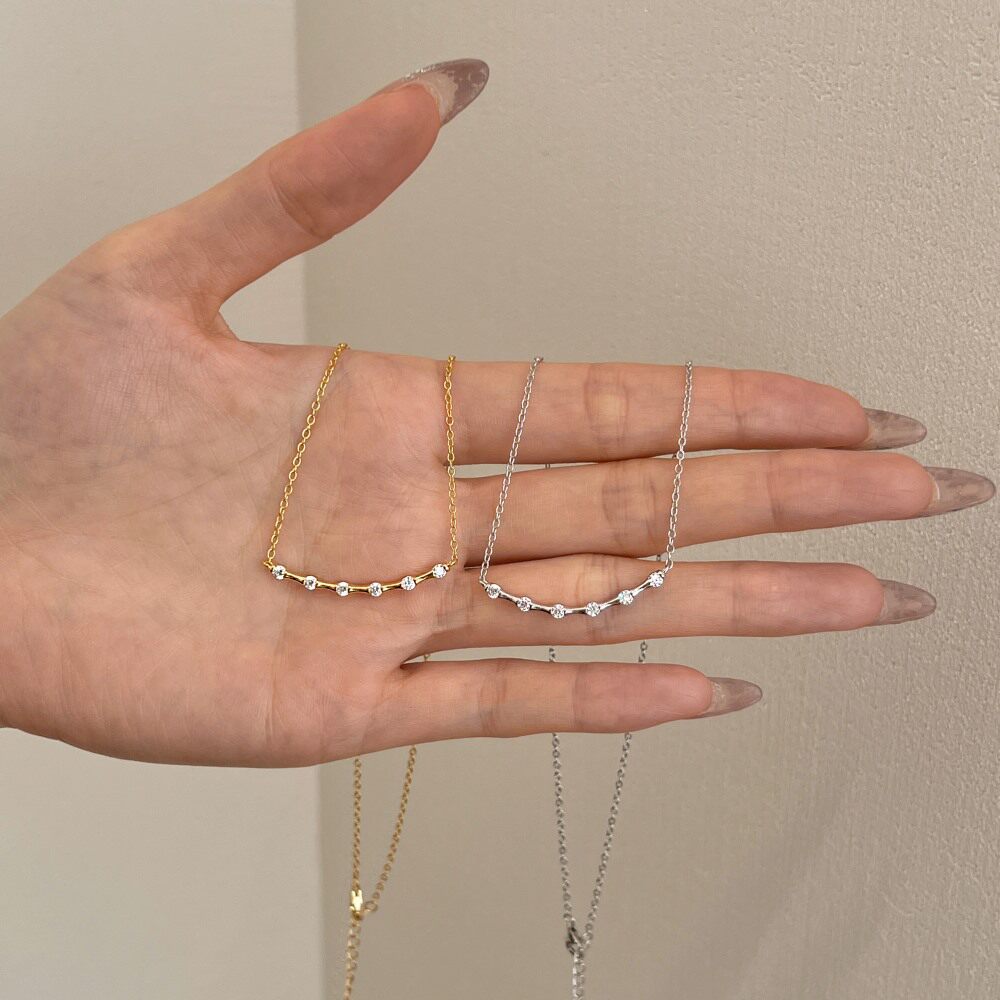 S925纯银项链18K女微笑夸张个性百搭秋季女士锁骨链厂家磨砂