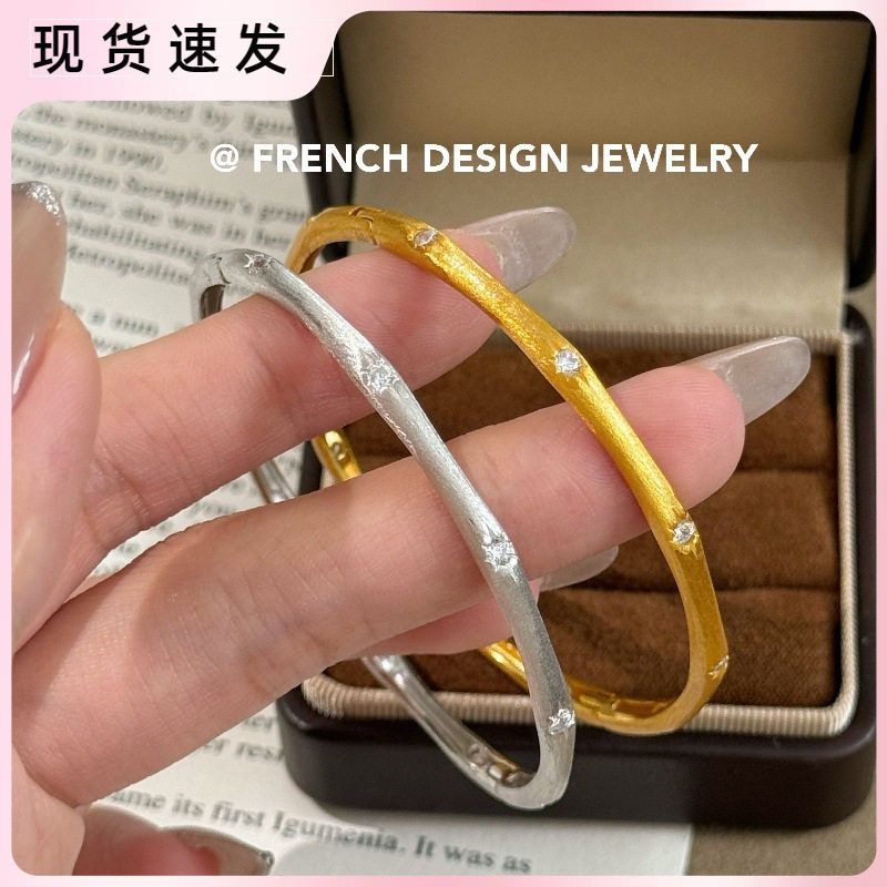 法式复古布契风拉丝手饰S925纯银拉丝锆石手镯轻奢气质高级感精致