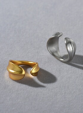 个性简约小众不规则凹面弧度开口指环ins高级感时尚通勤必入戒指
