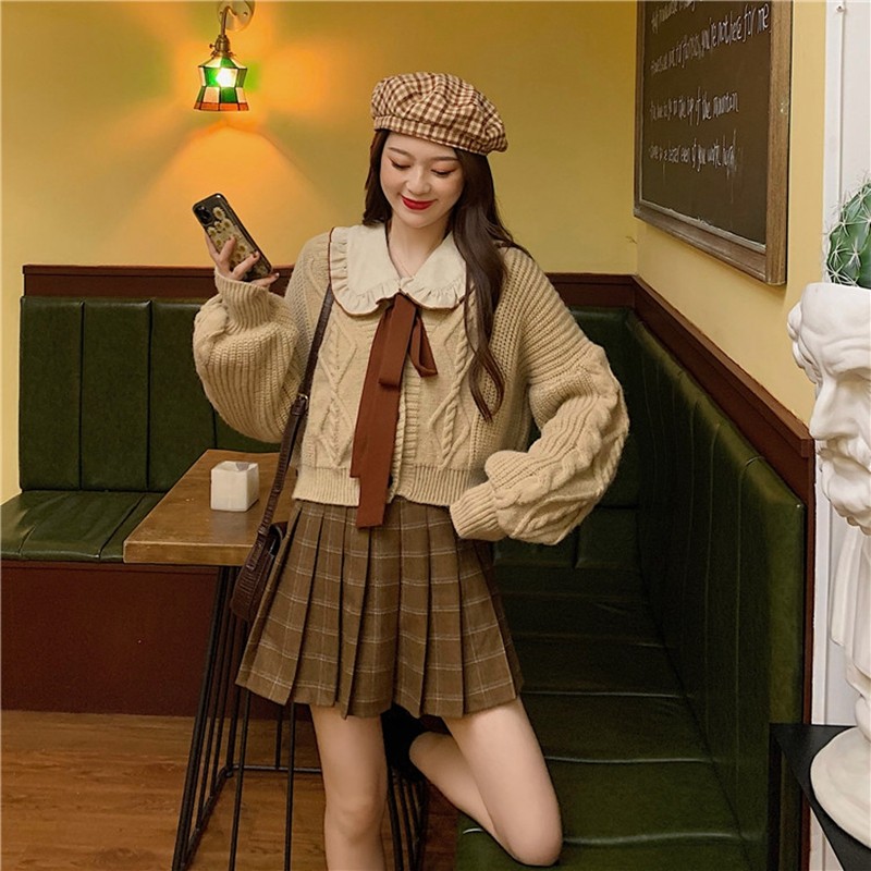 性感校园透视毛衣格子裙Knit Top and Mini Skirt