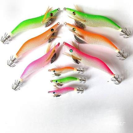 爆品夜光响珠木虾夜钓吹筒鱿鱼钩火箭鱿小管软丝花枝饵木1.5--3.5