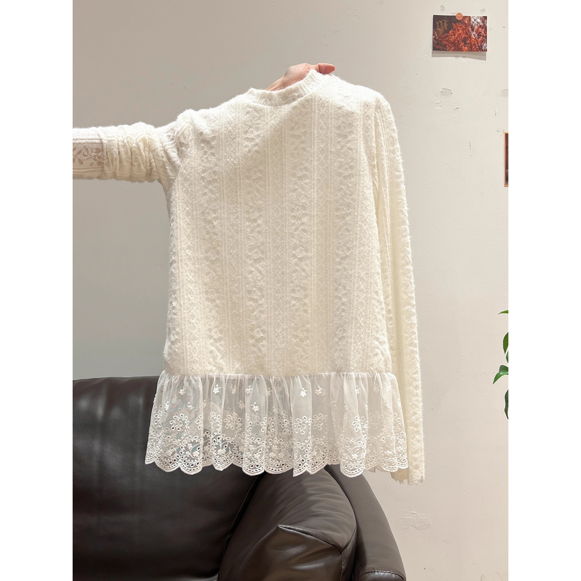 蕾丝花边长袖针织衫打底衫上衣