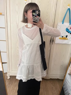 小众简约 清淡蕾丝宽幅拼接下摆叠穿打底吊带连衣裙 白开水