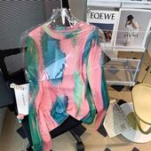 欧洲站修身 2022秋季 晕染打底衫 印花网纱t恤女长袖 体恤上衣 新款