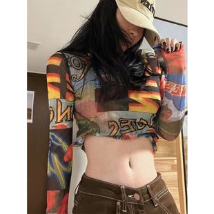 美式 t恤女 高街独特上衣超好看2023夏季 ins潮酷设计感小众针织长袖