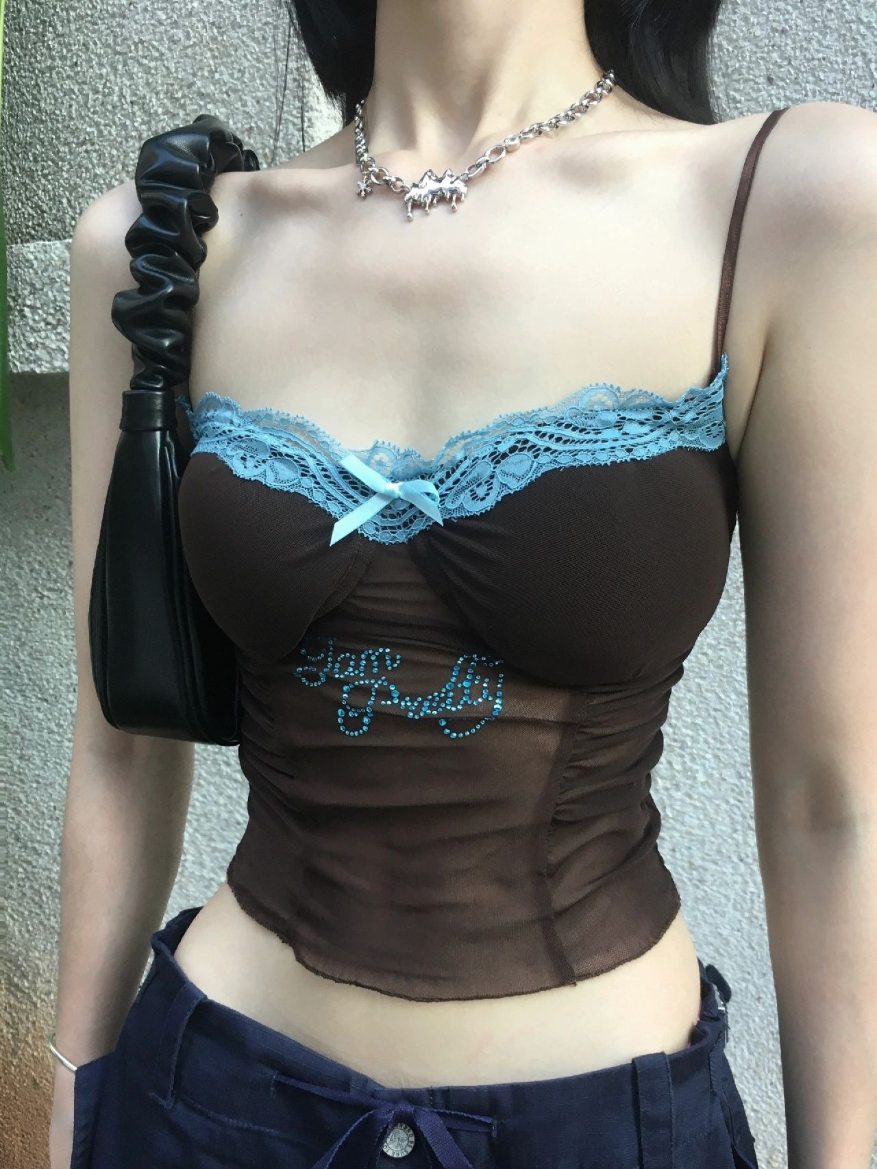 美式复古辣妹吊带烫钻性感短款外穿小背心女高级感