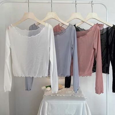 舞蹈练功服女套头荷叶边网纱防晒罩衫芭蕾现代古典舞纱衣演出上衣