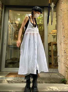 法式白色蕾丝吊带连衣裙外搭罩衫女2023夏季新款露背初恋裙子