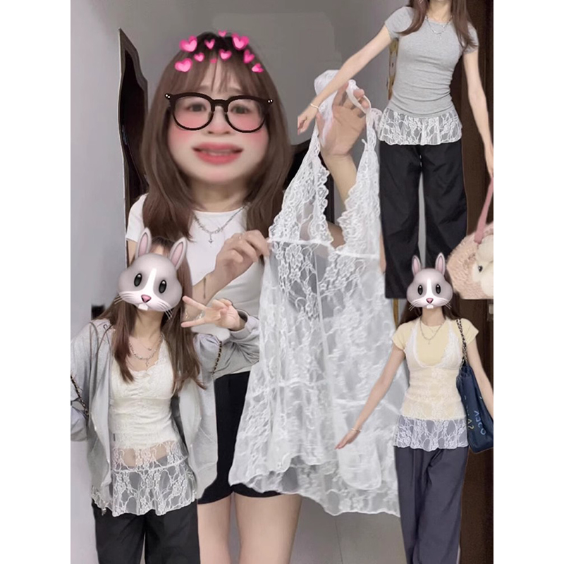 叠穿罩衫蕾丝吊带女挂脖上衣内搭