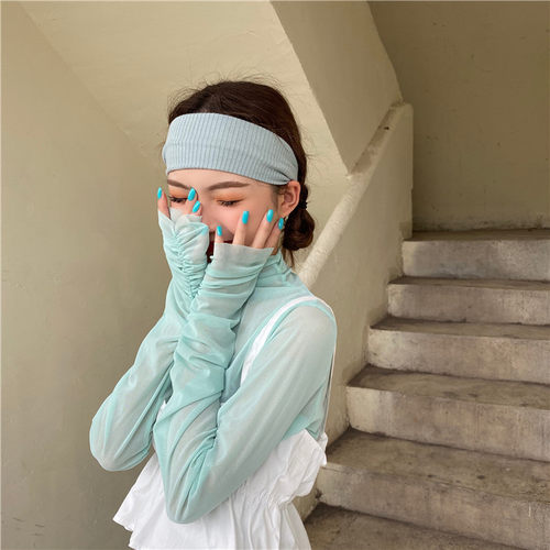 冰丝长袖t恤网纱内搭叠穿上衣