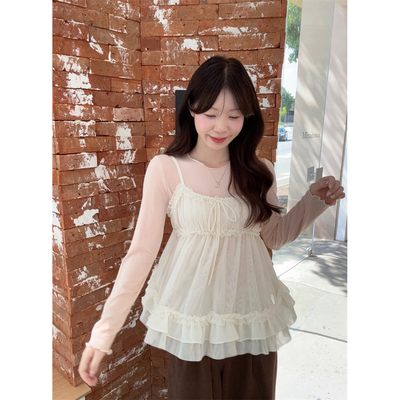 甜美风叠穿背心吊带上衣女新款