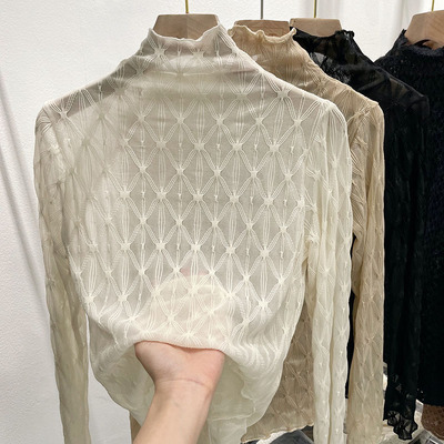 白色加绒蕾丝打底衫女加厚小衫