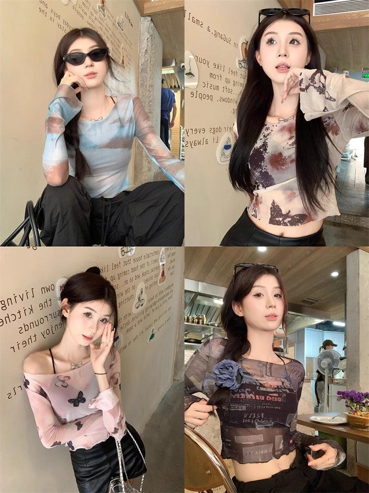 美式复古扎染防晒长袖T恤女上衣